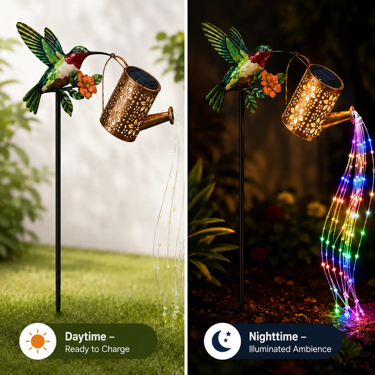 Solar LED Hummingbird Water Jug Lights with Iron Frame