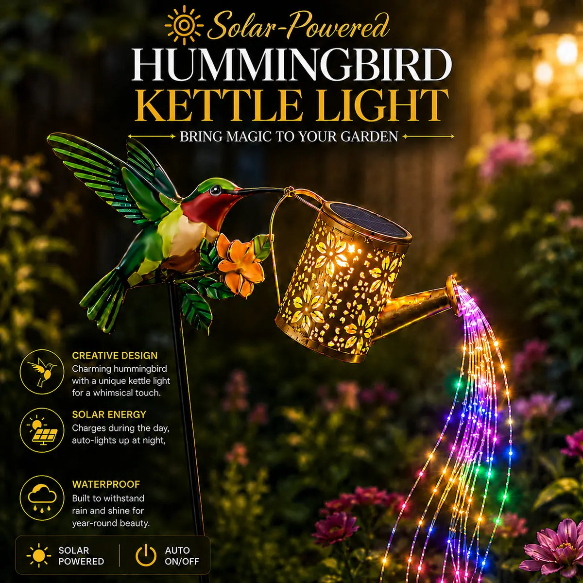 Solar LED Hummingbird Water Jug Lights with Iron Frame