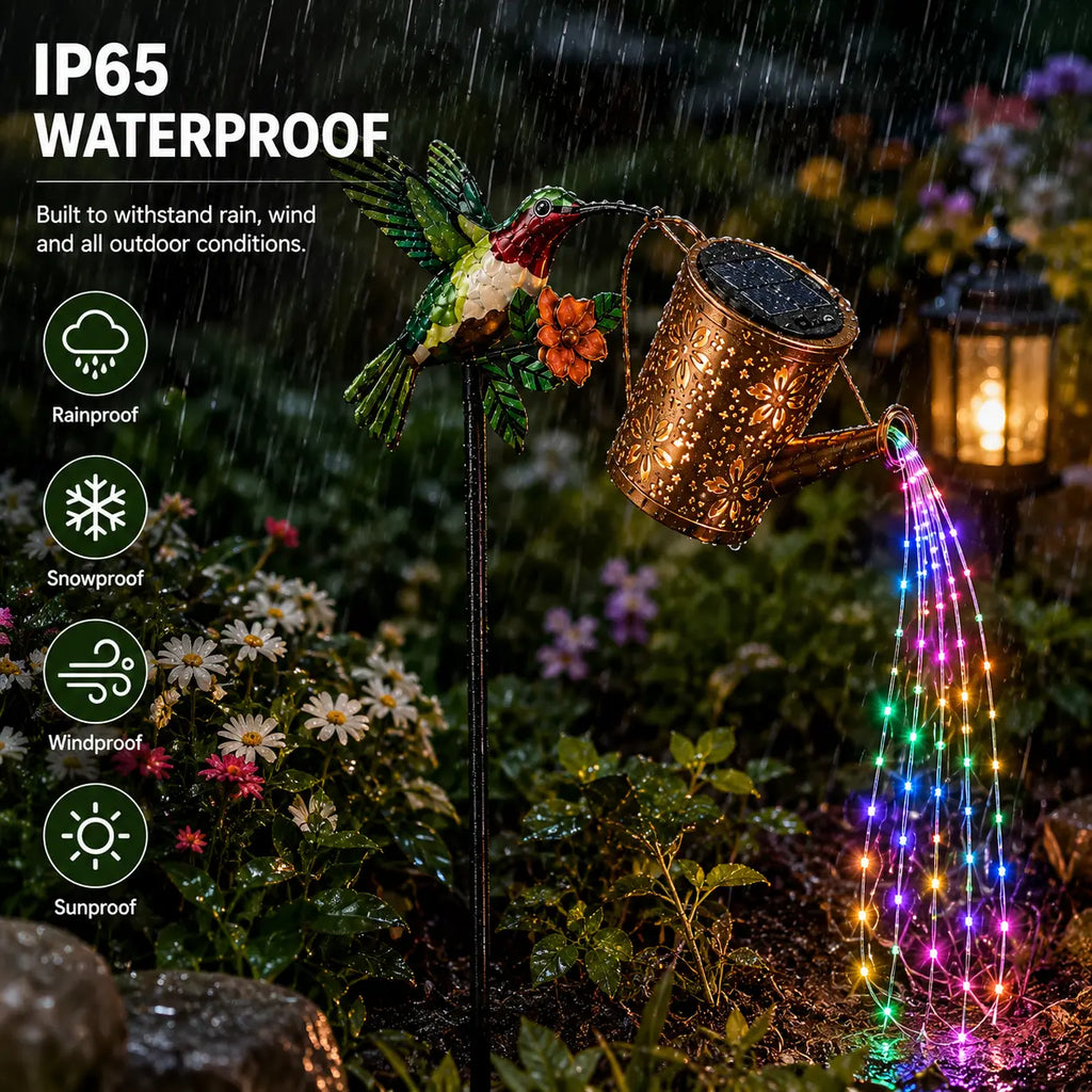 Solar LED Hummingbird Water Jug Lights with Iron Frame