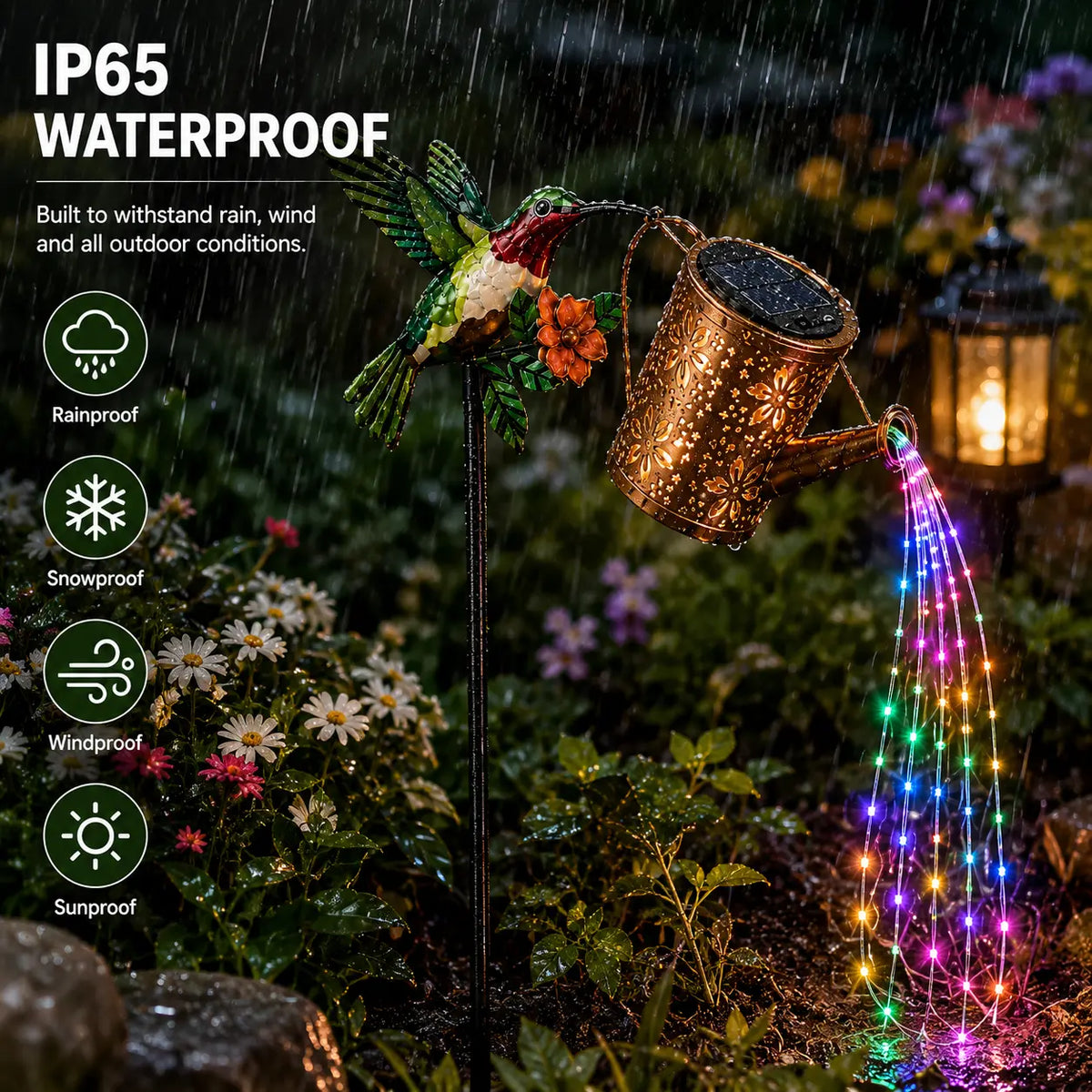 Solar LED Hummingbird Water Jug Lights with Iron Frame