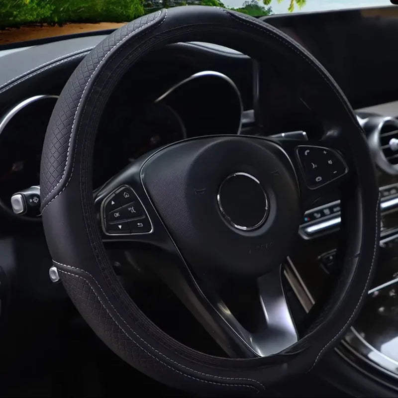 Embossed PU Leather Steering Wheel Cover