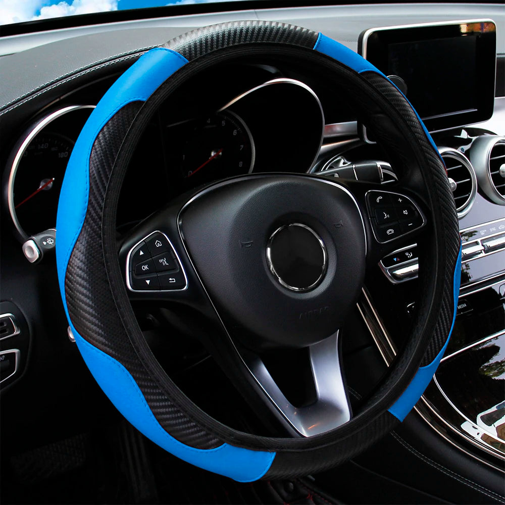 Carbon Fiber PU Leather Steering Wheel Cover