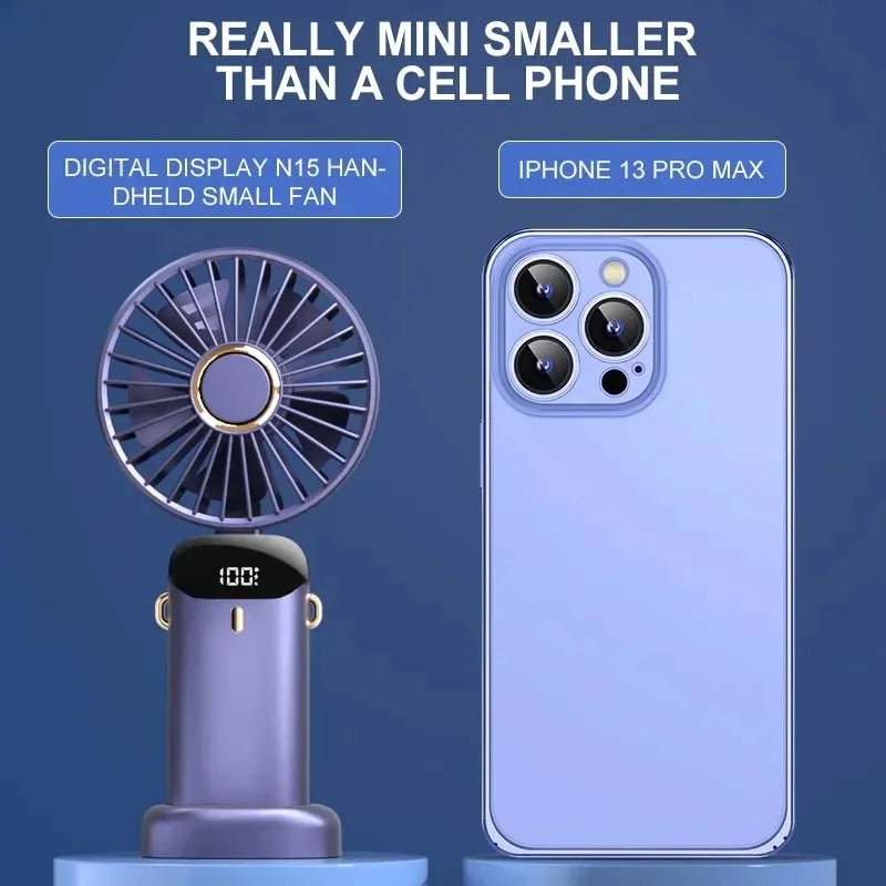 Mini Handheld & Neck Fan – 5 Speeds, USB Rechargeable, LED Display