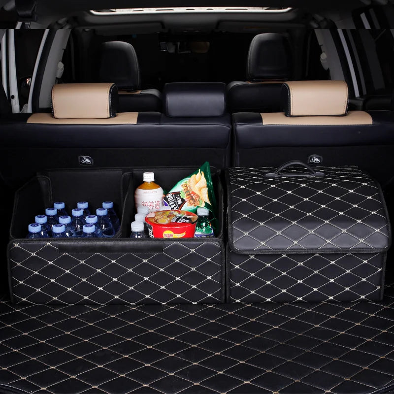 Large Capacity Foldable Leather Car Trunk Organizer