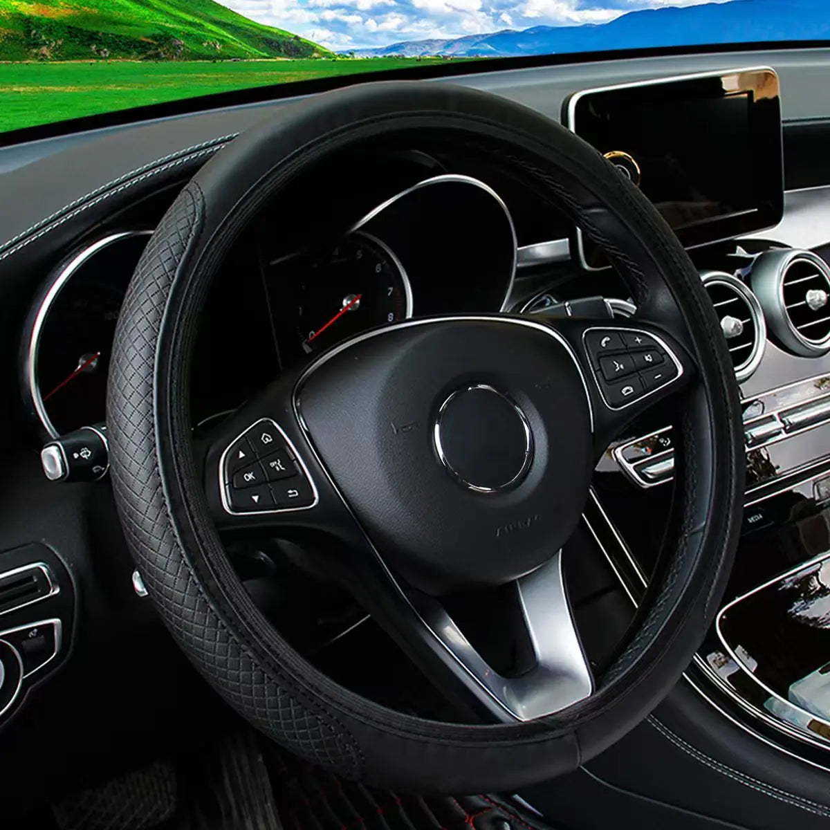 Embossed PU Leather Steering Wheel Cover