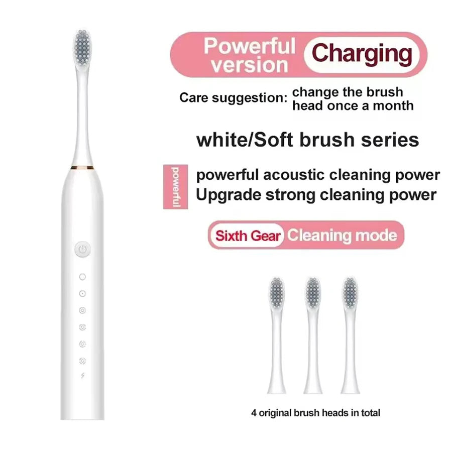 Electric Ultrasonic Toothbrush – 6 Speeds, USB Charging, Waterproof
