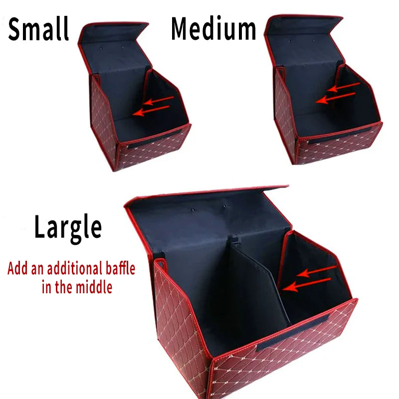 Large Capacity Foldable Leather Car Trunk Organizer