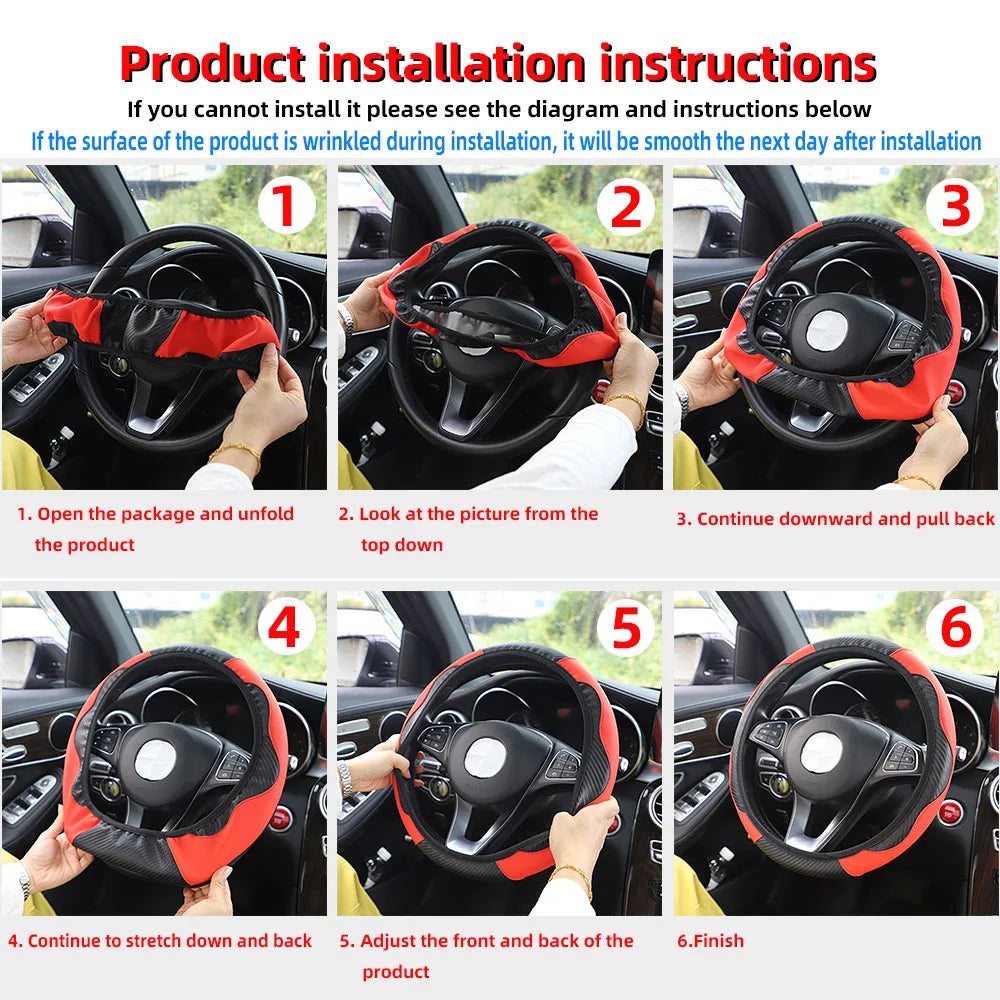 Carbon Fiber PU Leather Steering Wheel Cover