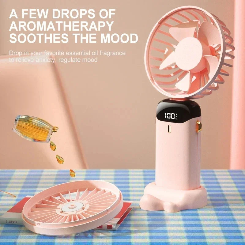 Mini Handheld & Neck Fan – 5 Speeds, USB Rechargeable, LED Display