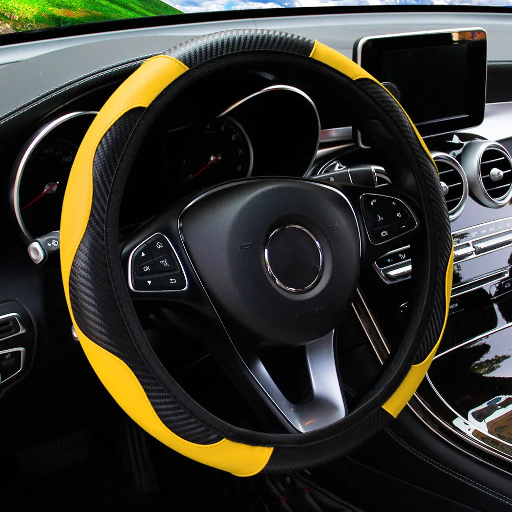 Carbon Fiber PU Leather Steering Wheel Cover