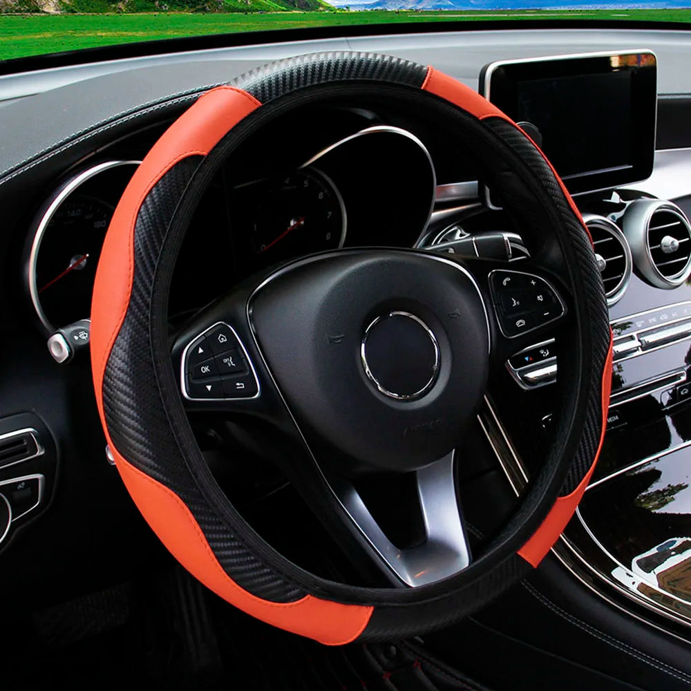 Carbon Fiber PU Leather Steering Wheel Cover