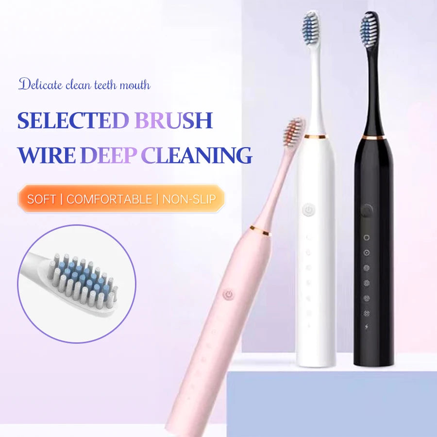 Electric Ultrasonic Toothbrush – 6 Speeds, USB Charging, Waterproof