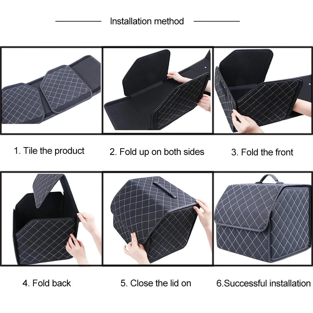 Large Capacity Foldable Leather Car Trunk Organizer
