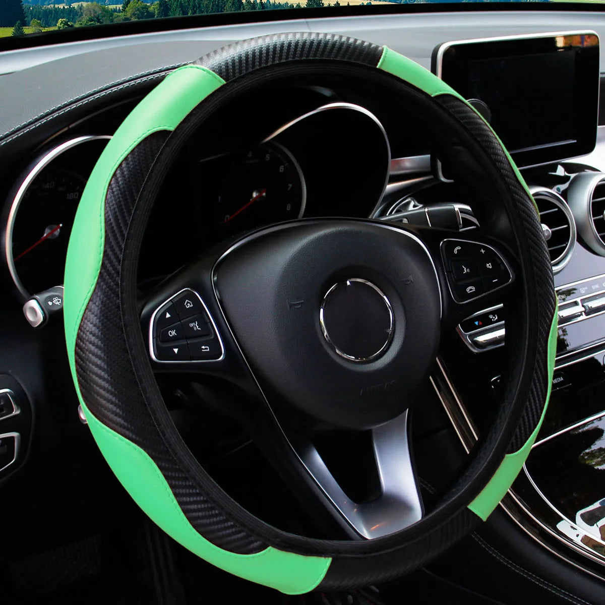 Carbon Fiber PU Leather Steering Wheel Cover