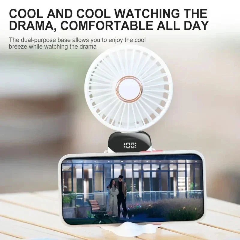 Mini Handheld & Neck Fan – 5 Speeds, USB Rechargeable, LED Display
