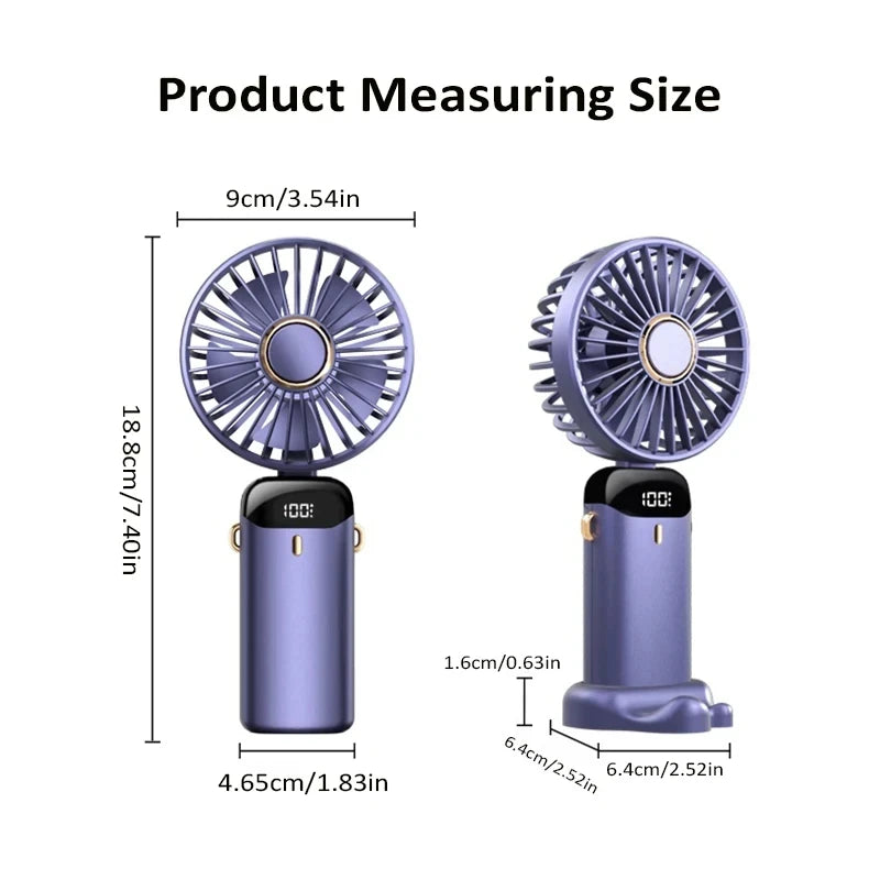 Mini Handheld & Neck Fan – 5 Speeds, USB Rechargeable, LED Display