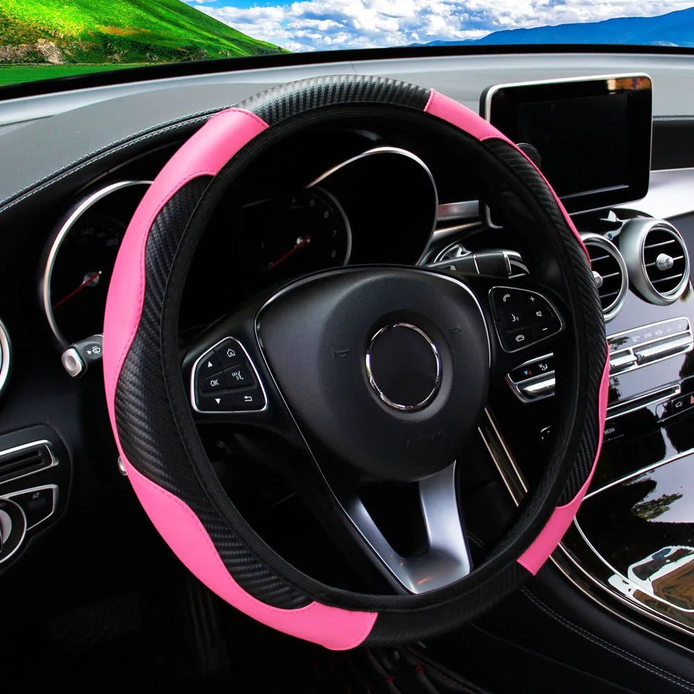 Carbon Fiber PU Leather Steering Wheel Cover