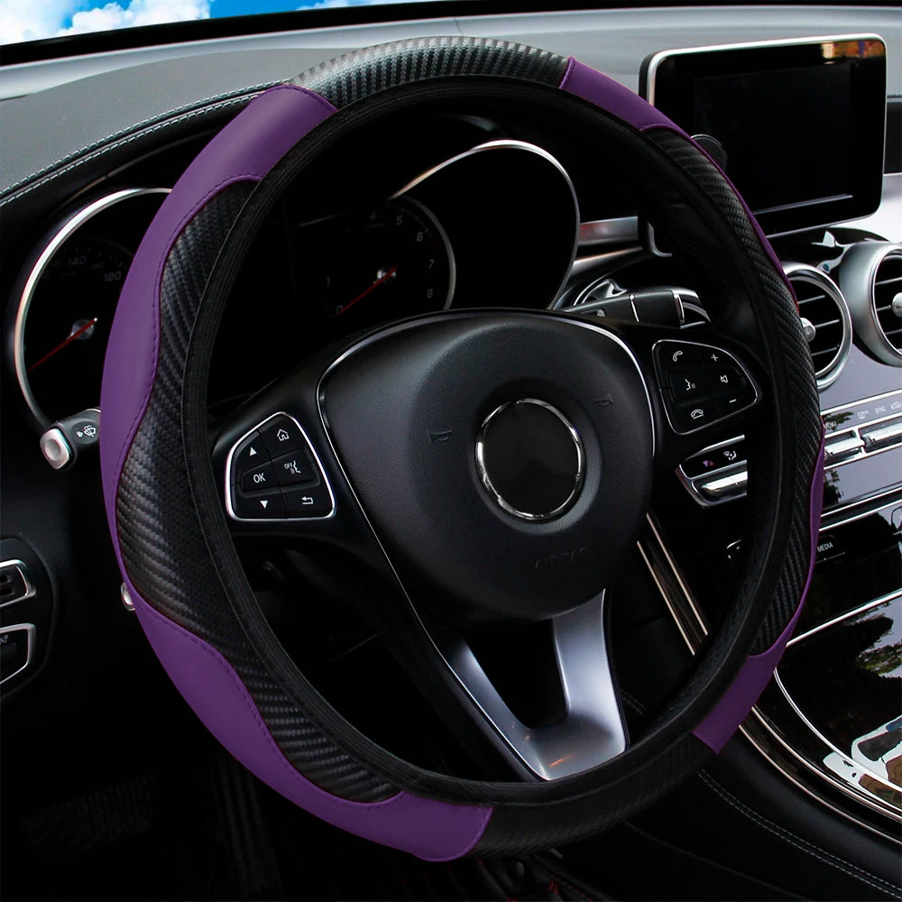 Carbon Fiber PU Leather Steering Wheel Cover