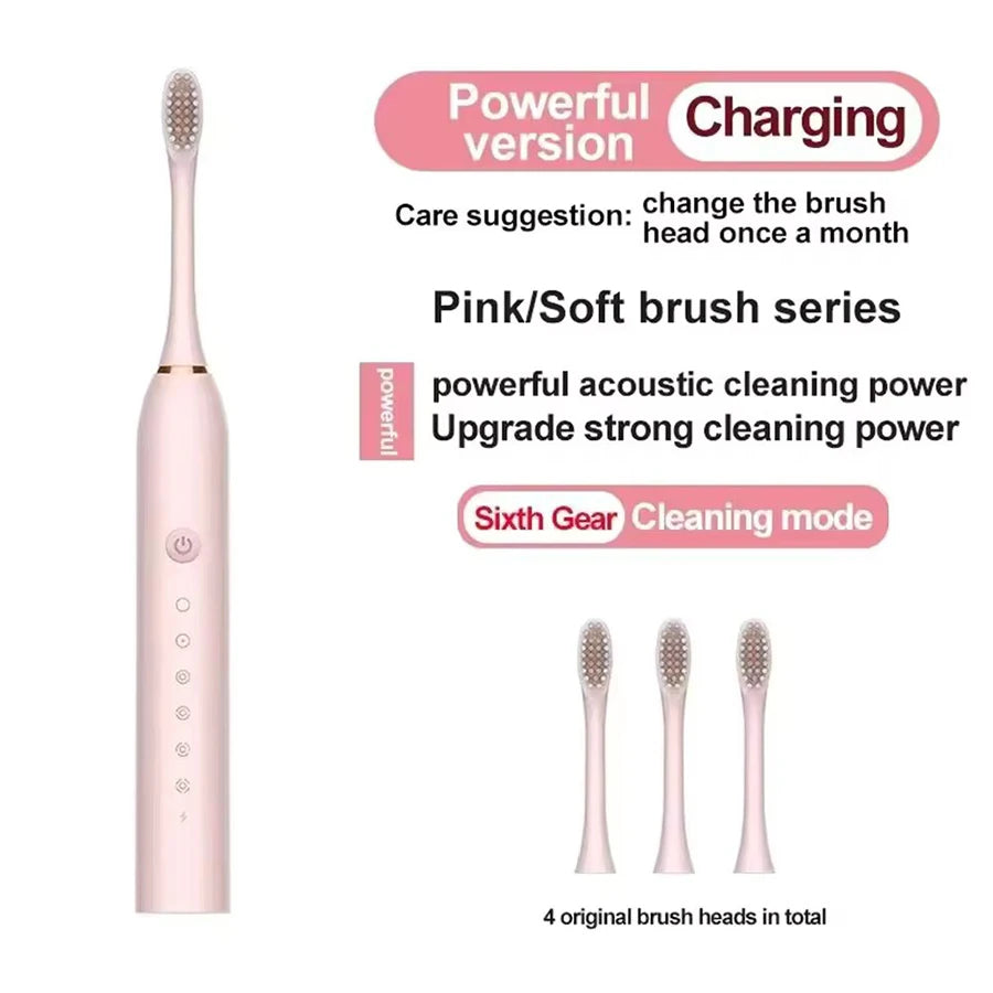Electric Ultrasonic Toothbrush – 6 Speeds, USB Charging, Waterproof