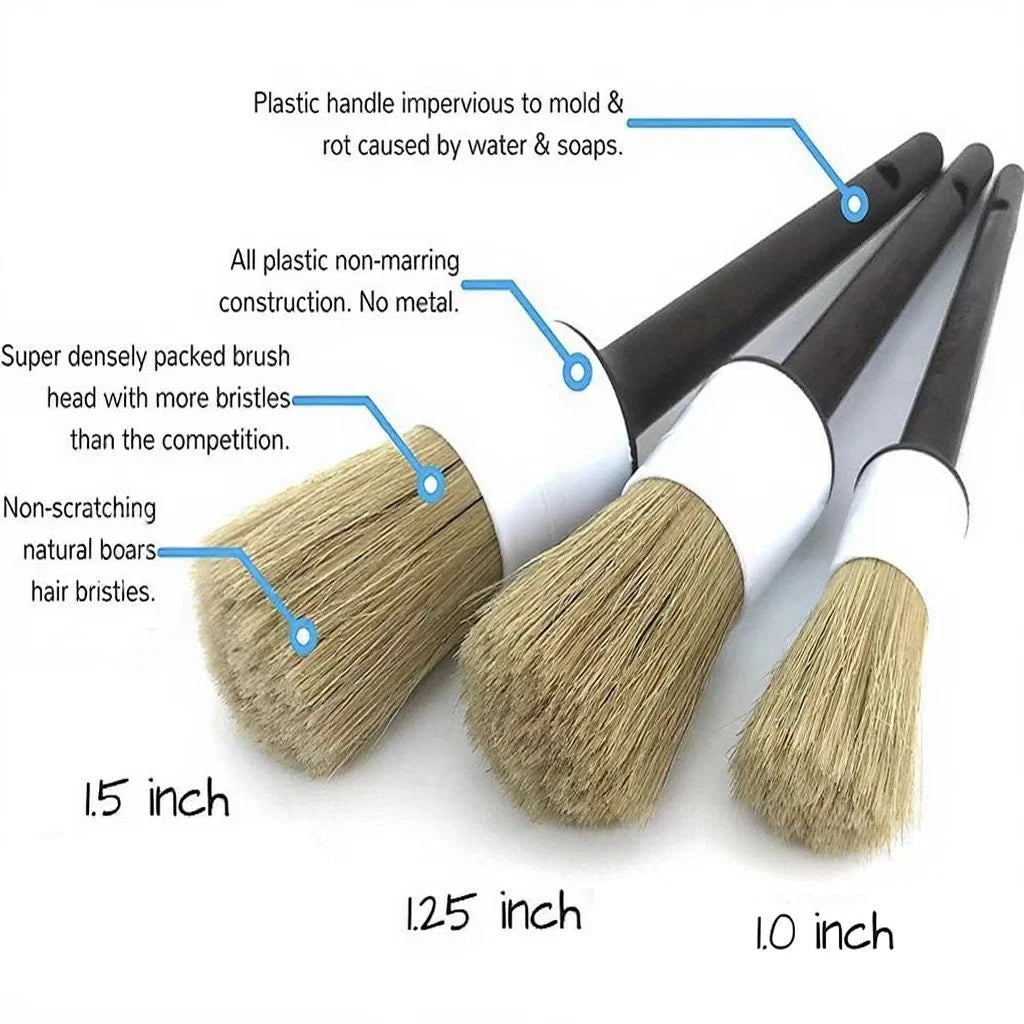3-Piece Boar Hair Car Detail Brush Set