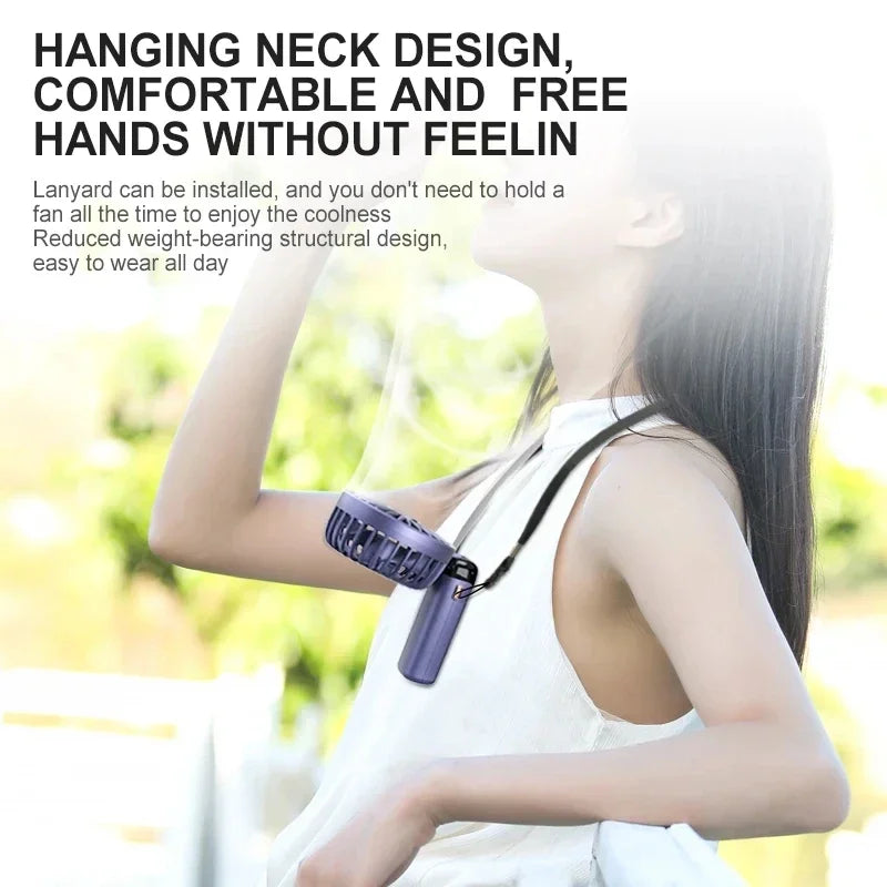 Mini Handheld & Neck Fan – 5 Speeds, USB Rechargeable, LED Display
