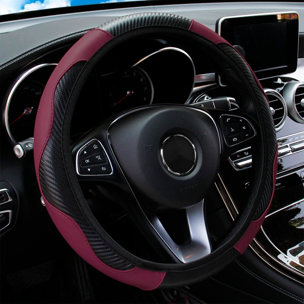 Carbon Fiber PU Leather Steering Wheel Cover