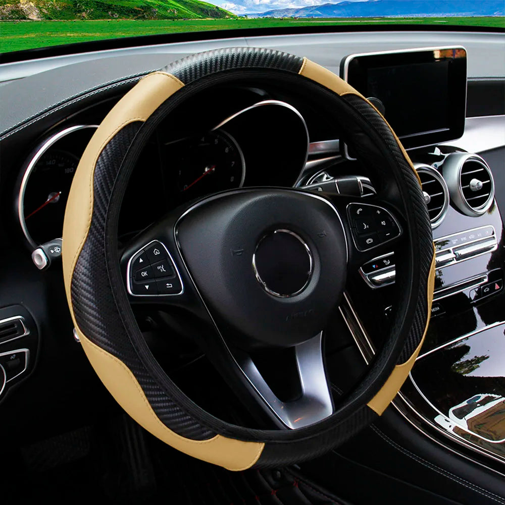 Carbon Fiber PU Leather Steering Wheel Cover
