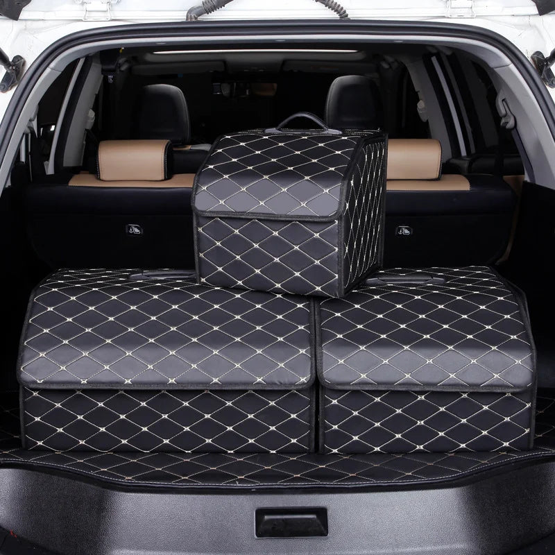 Large Capacity Foldable Leather Car Trunk Organizer