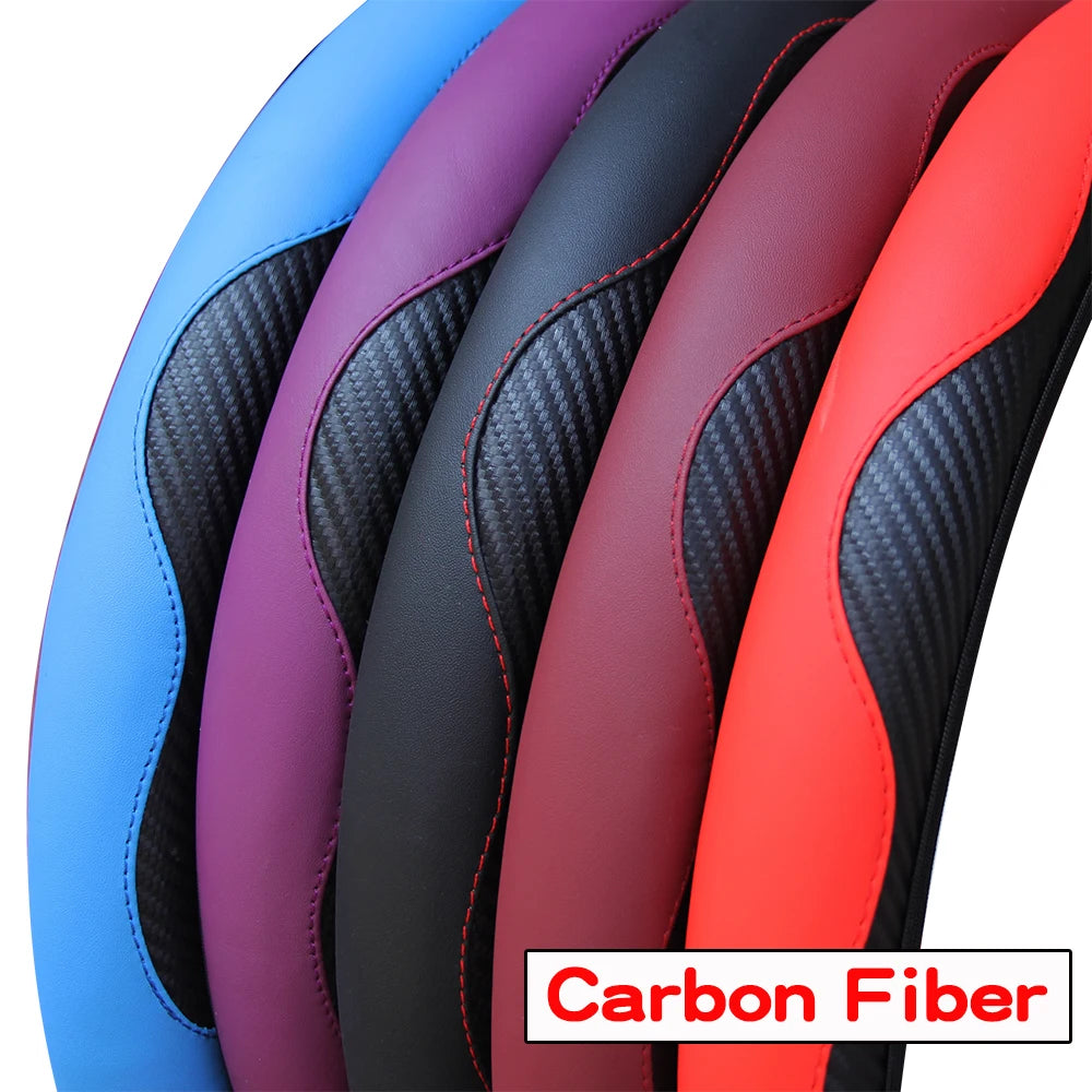 Carbon Fiber PU Leather Steering Wheel Cover