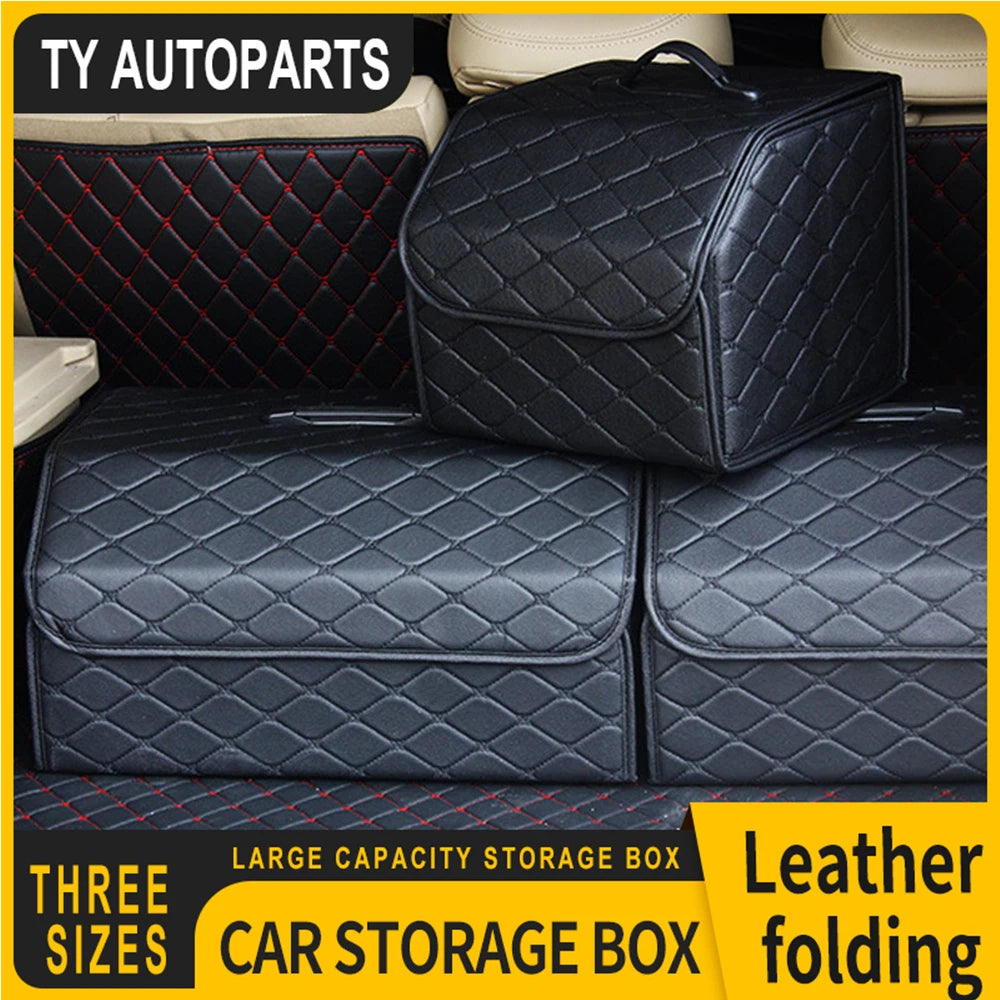 Large Capacity Foldable Leather Car Trunk Organizer