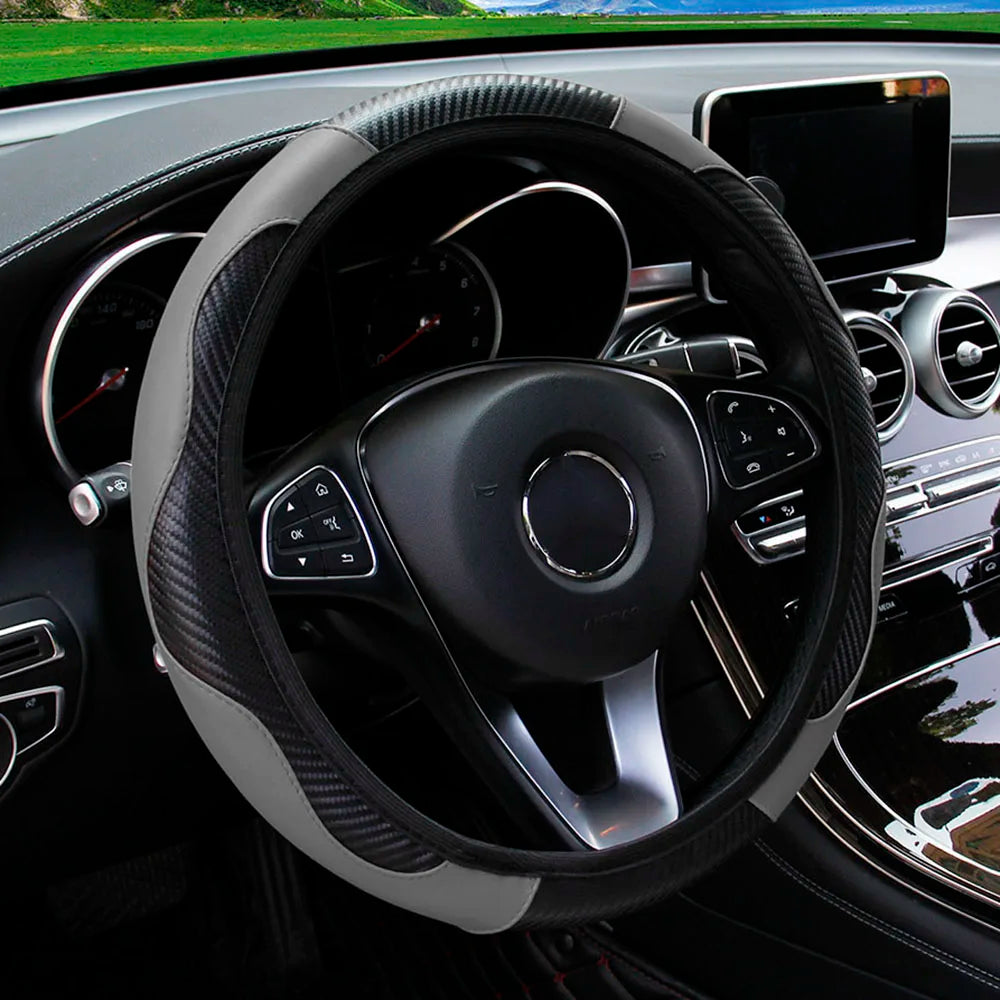 Carbon Fiber PU Leather Steering Wheel Cover