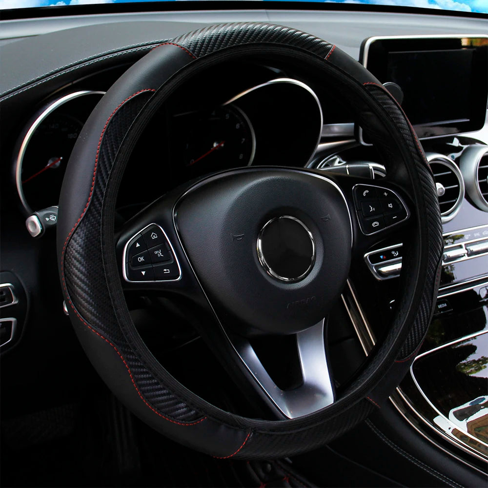 Carbon Fiber PU Leather Steering Wheel Cover