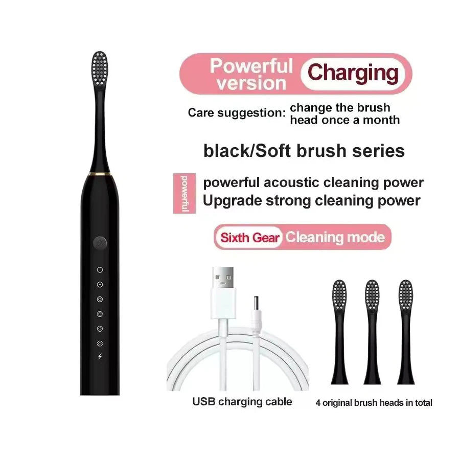 Electric Ultrasonic Toothbrush – 6 Speeds, USB Charging, Waterproof