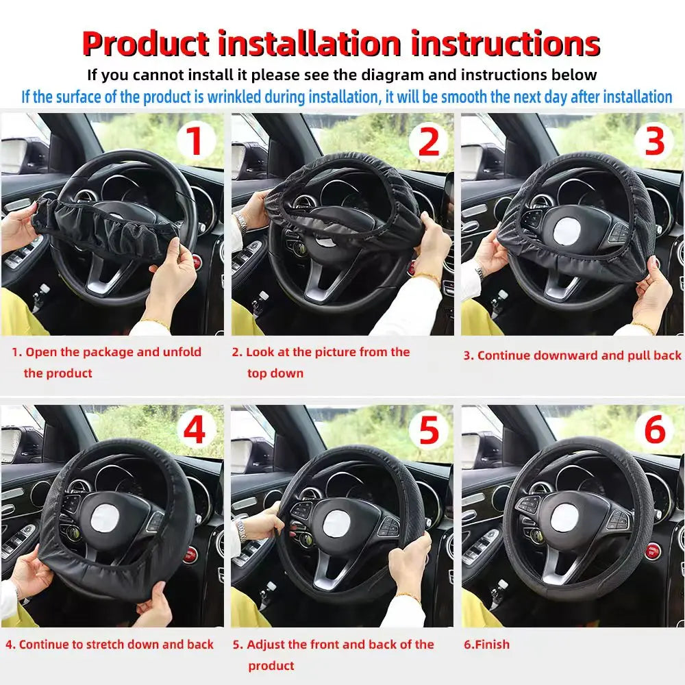 Embossed PU Leather Steering Wheel Cover