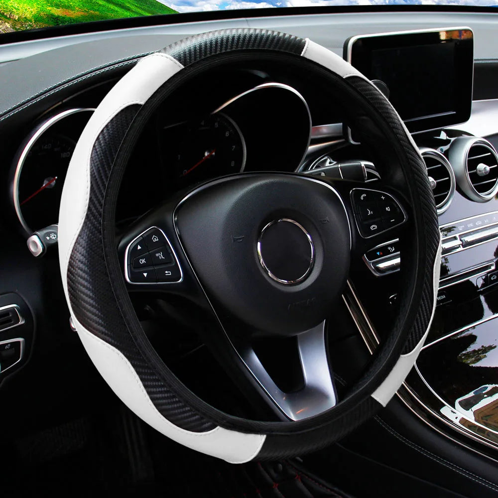 Carbon Fiber PU Leather Steering Wheel Cover