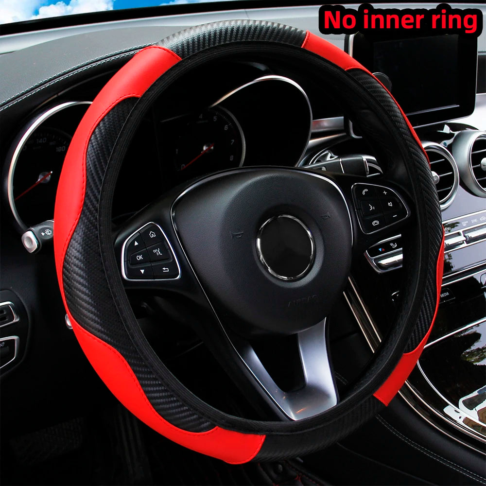 Carbon Fiber PU Leather Steering Wheel Cover