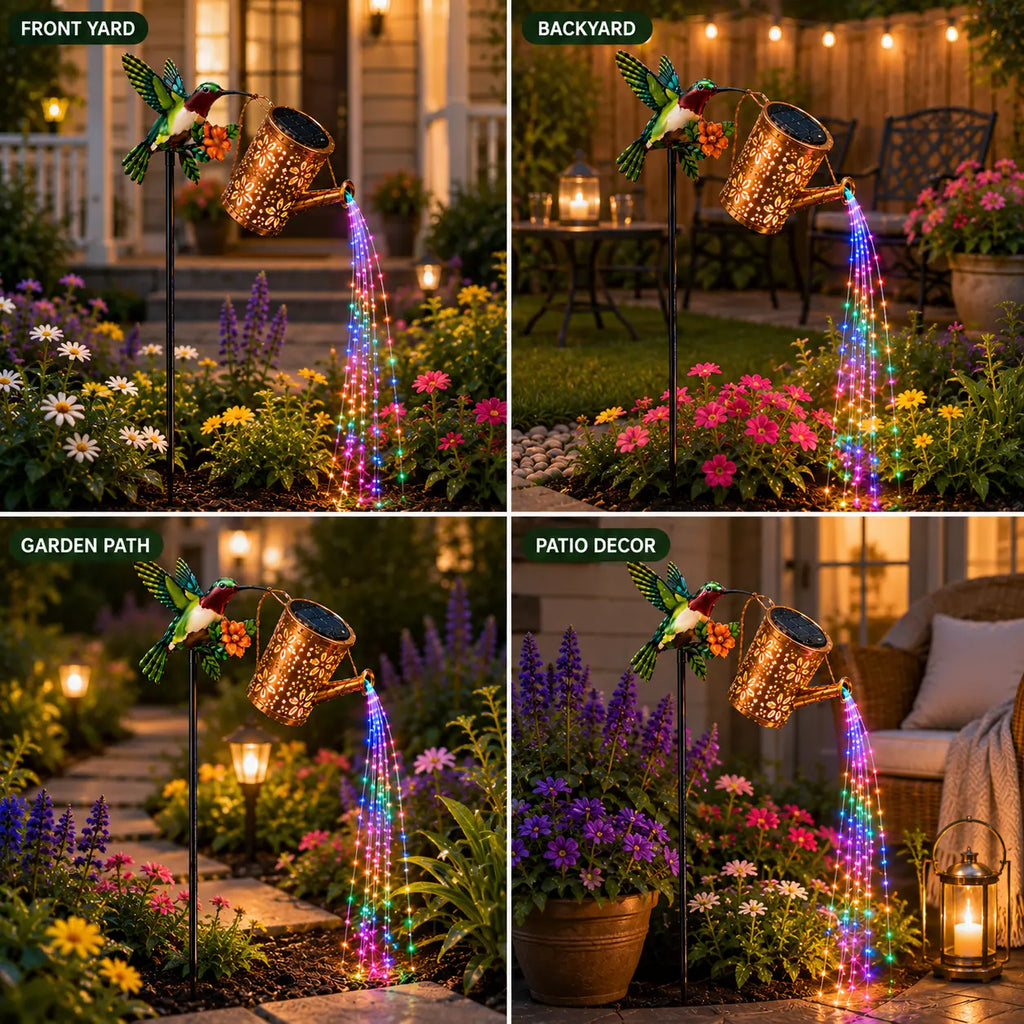 Solar LED Hummingbird Water Jug Lights with Iron Frame