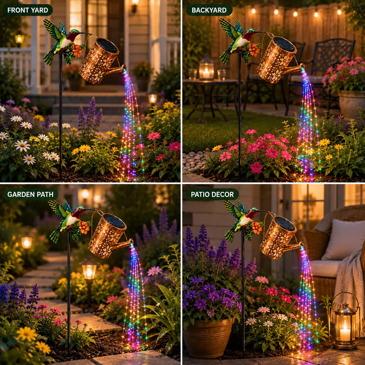 Solar LED Hummingbird Water Jug Lights with Iron Frame