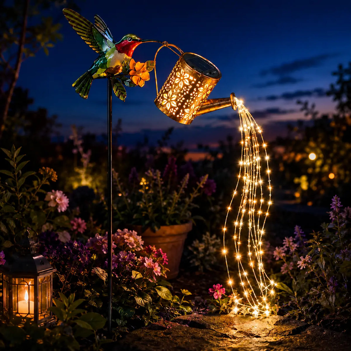 Solar LED Hummingbird Water Jug Lights with Iron Frame