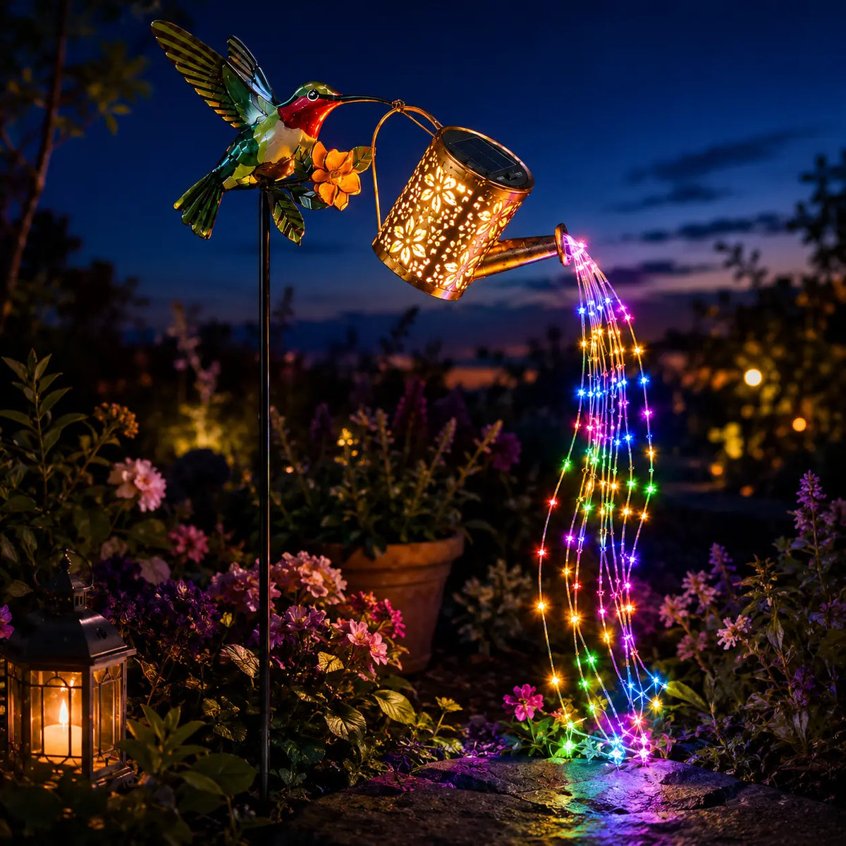Solar LED Hummingbird Water Jug Lights with Iron Frame